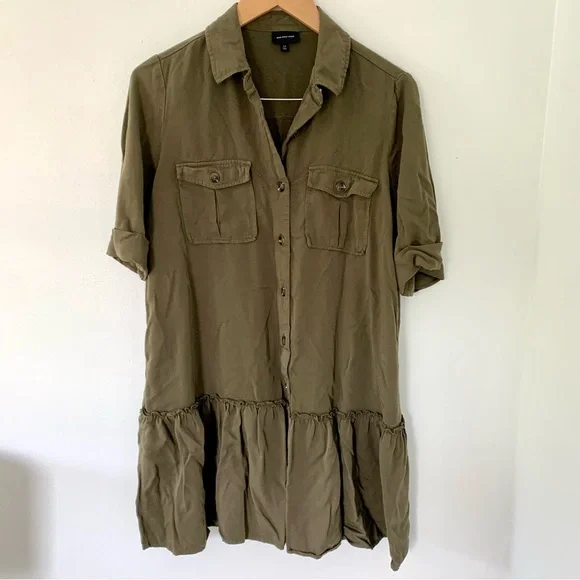 green emerald velvet dress Olive Drop Waist Midi Dress Large